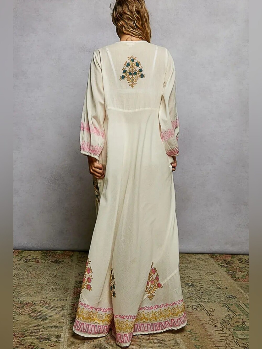 POL Embroidered Ivory Maxi Dress with Pink Accents - Picture 2 of 8